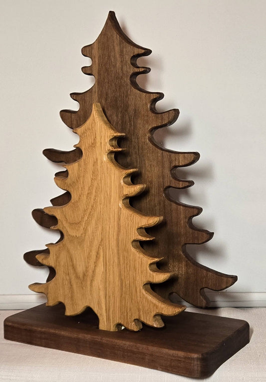 Walnut & White Oak Nested Trees on Stand — 16.25" Handcrafted Décor