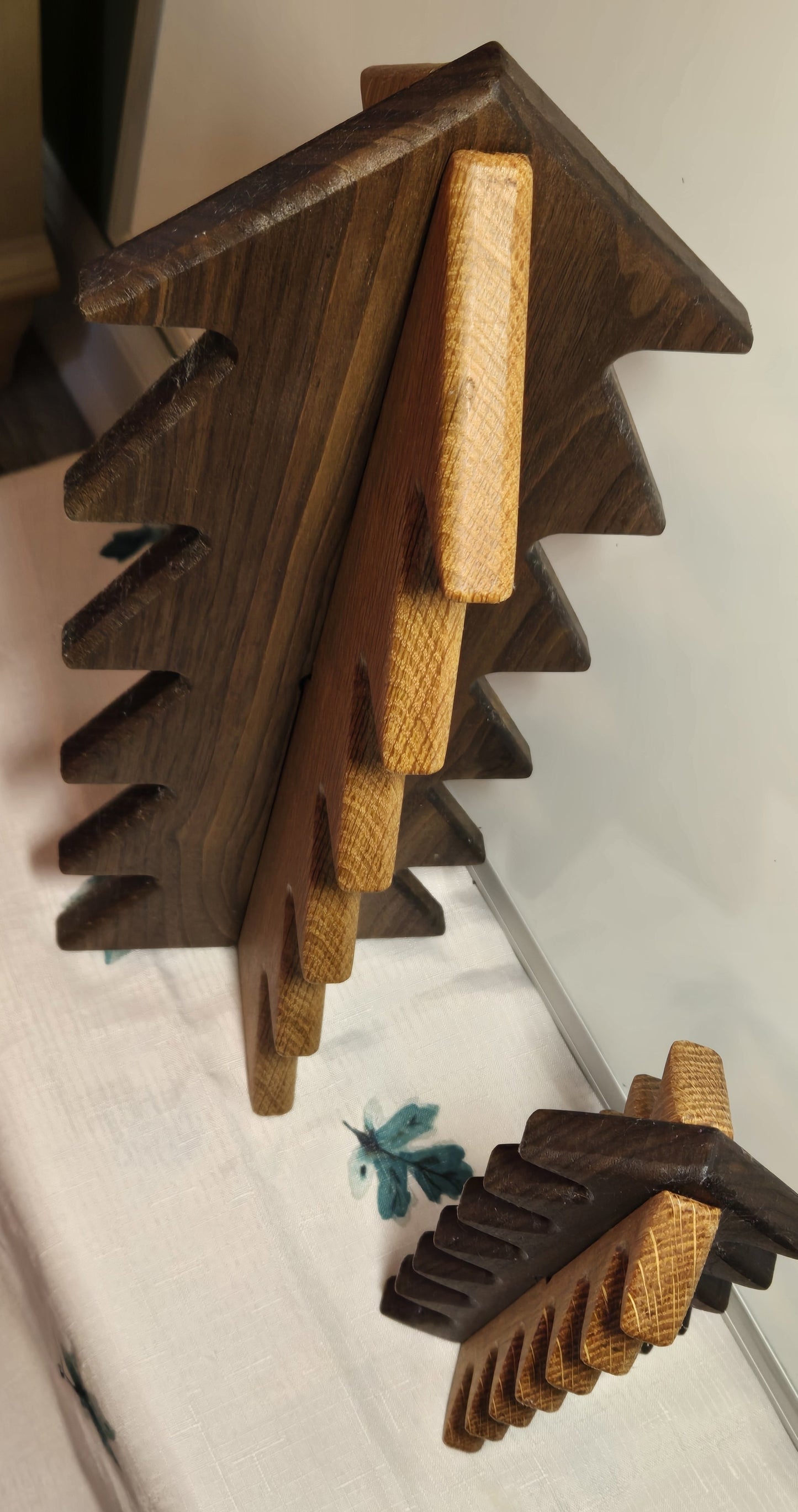 “Woodland Harmony Trees” — Handcrafted Walnut & Oak Mixed-Wood Decor Set (One Large, One Small)