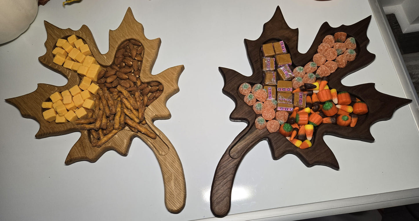 Handcrafted Maple Leaf Charcuterie Board – Solid Walnut or White Oak, 3/4” Thick – Autumn-Inspired Serving Tray for Cheese, Crackers & More