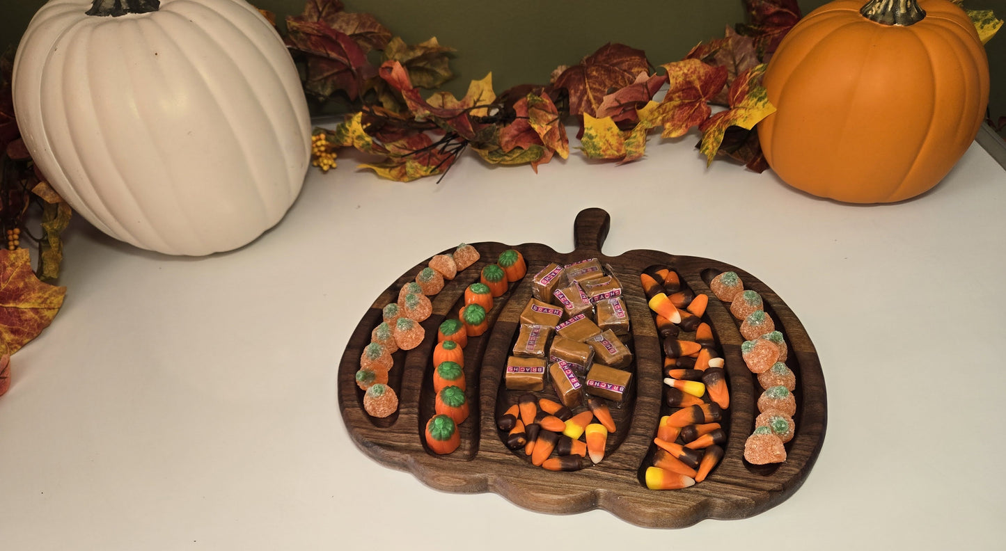 Handcrafted Pumpkin-Shaped Serving Tray — Solid Walnut or White Oak