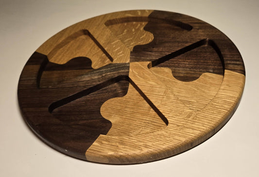 “Unity Board” — Handcrafted Round Charcuterie Board in Walnut & Oak Puzzle Design