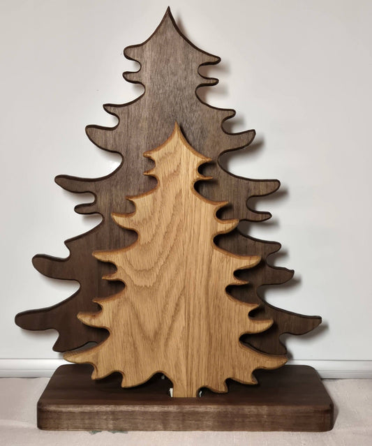 Walnut & White Oak Nested Trees on Stand — 16.25" Handcrafted Décor