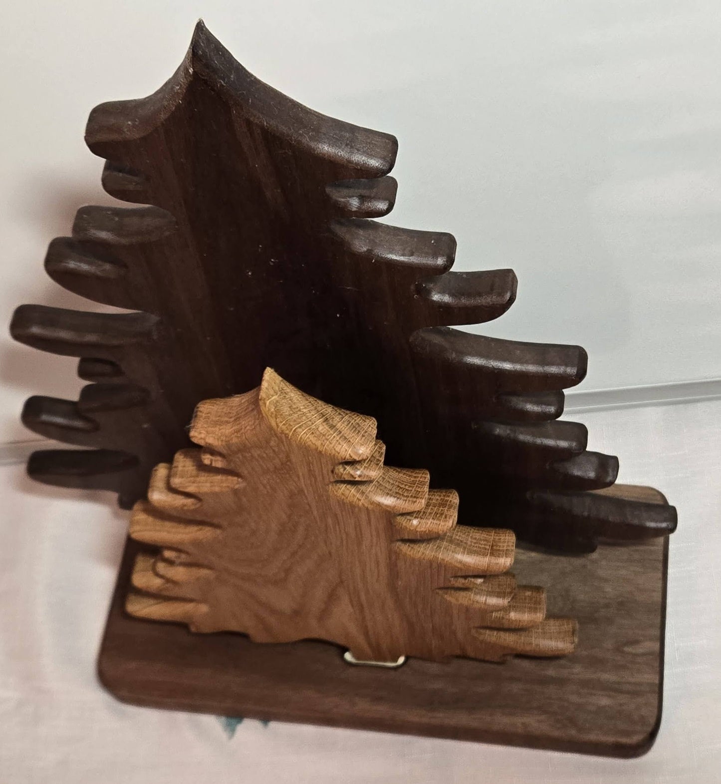 Walnut & White Oak Nested Trees on Stand — 16.25" Handcrafted Décor