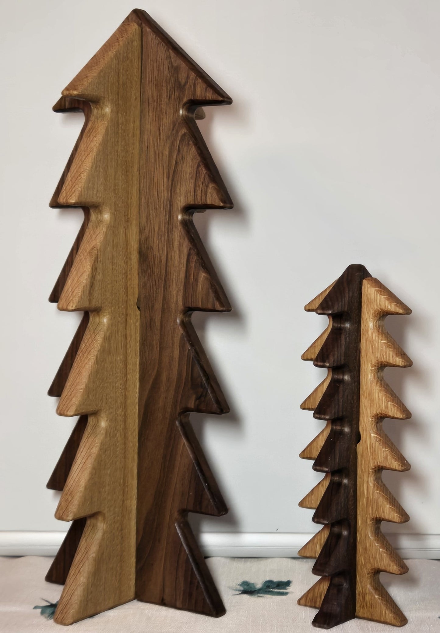 “Woodland Harmony Trees” — Handcrafted Walnut & Oak Mixed-Wood Decor Set (One Large, One Small)