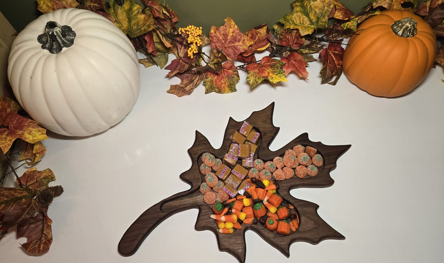 Handcrafted Maple Leaf Charcuterie Board – Solid Walnut or White Oak, 3/4” Thick – Autumn-Inspired Serving Tray for Cheese, Crackers & More