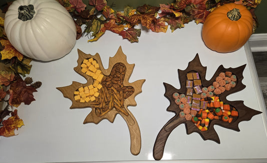 Handcrafted Maple Leaf Charcuterie Board – Solid Walnut or White Oak, 3/4” Thick – Autumn-Inspired Serving Tray for Cheese, Crackers & More
