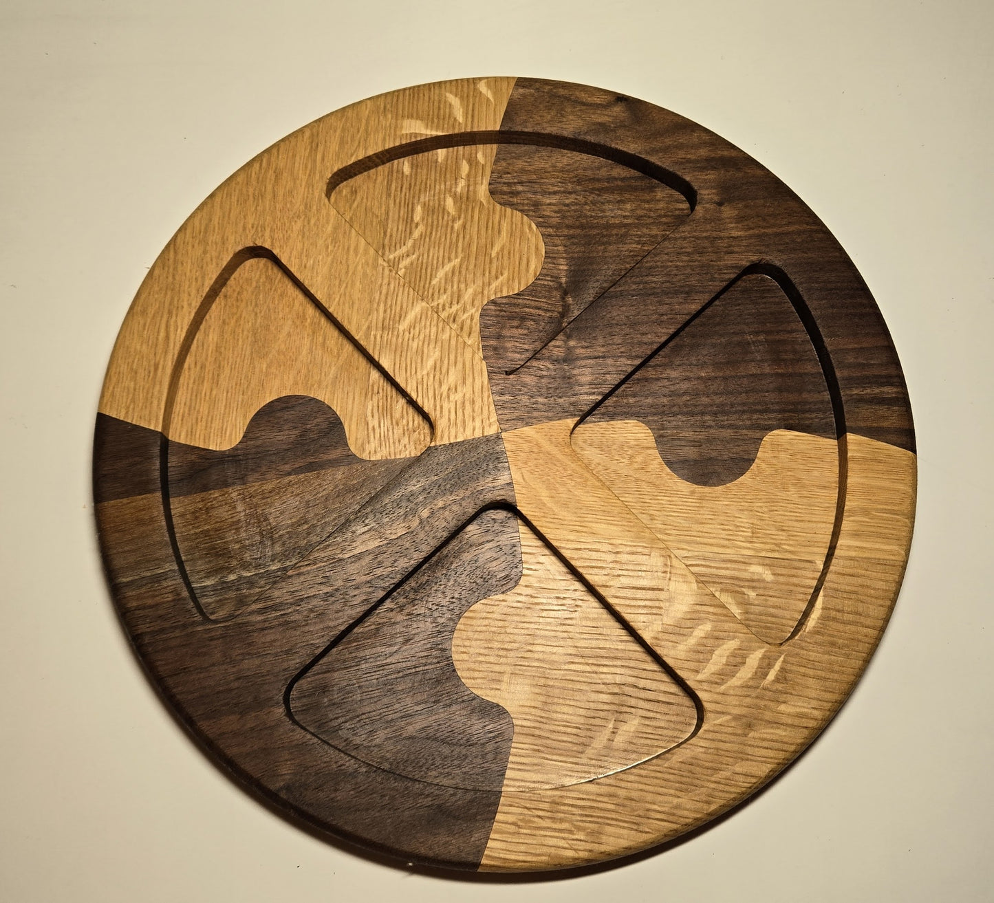 “Unity Board” — Handcrafted Round Charcuterie Board in Walnut & Oak Puzzle Design